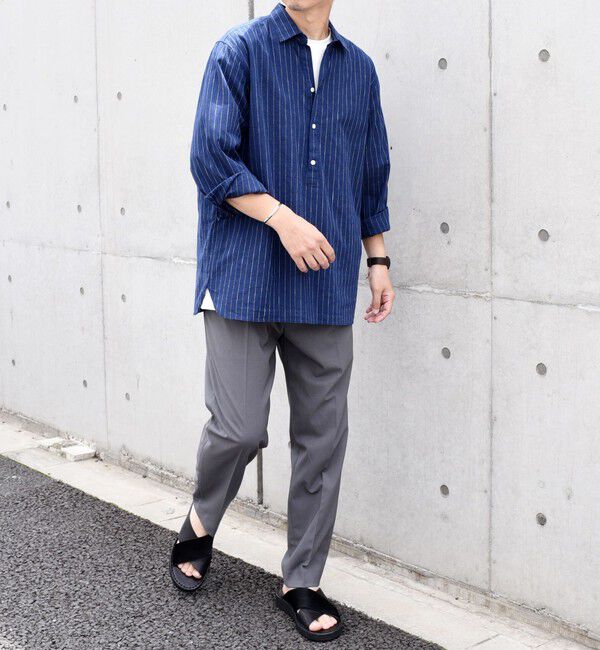 SHIPS any「SHIPS any: 〈洗濯機可能〉コットン / リネン ブルー ストライプ 7分袖 プルオーバーシャツ◇」|シャツ・ブラウス|