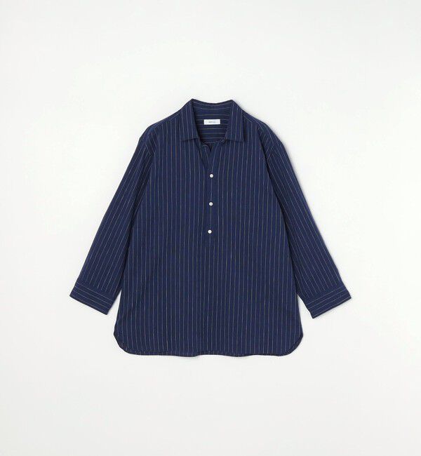 SHIPS any「SHIPS any: 〈洗濯機可能〉コットン / リネン ブルー ストライプ 7分袖 プルオーバーシャツ◇」|シャツ・ブラウス|