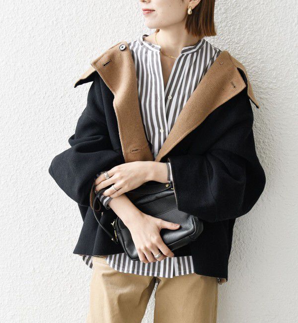 SHIPS any「【WEB限定】SHIPS any: リバー スタンドカラー ポンチョ ショート コート」|その他|ブラック