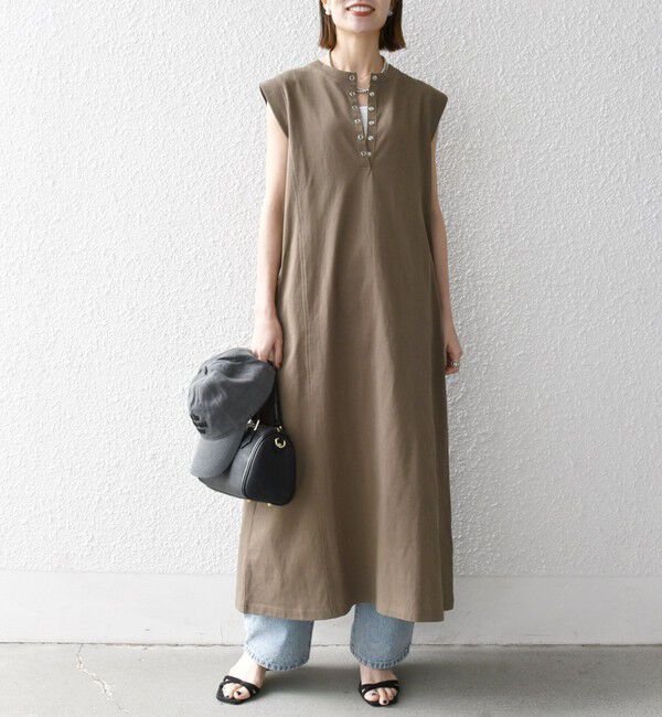 SHIPS any「SHIPS any:〈洗濯機可能〉USAコットン ヘンリーネック Aライン ワンピース」|ワンピース|