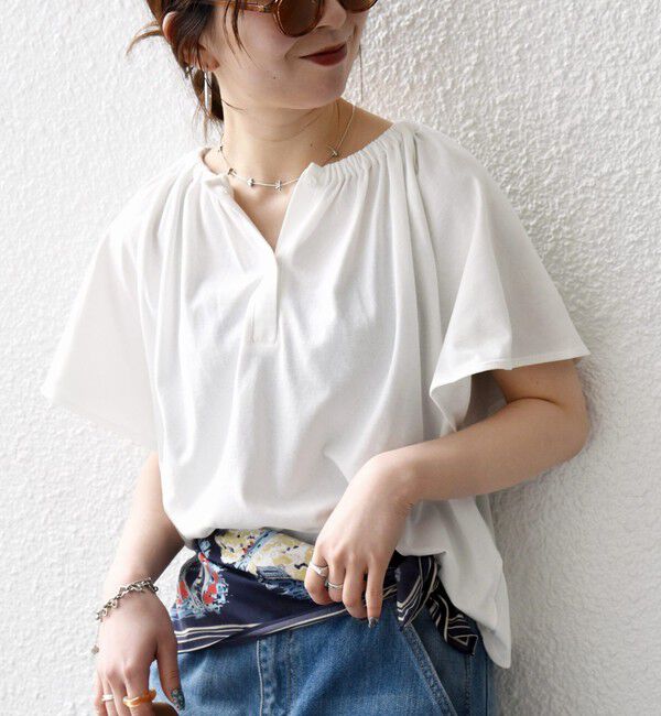 SHIPS any「SHIPS any:〈UVカット/接触冷感/吸水速乾/洗濯機可能〉USAコットン フレア TEE」|Tシャツ・カットソー|オフホワイト