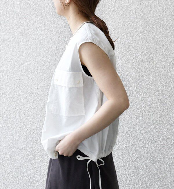 SHIPS any「SHIPS any:〈洗濯機可能〉ポプリン フレンチスリーブ ポケット ドロスト シャツ」|シャツ・ブラウス|