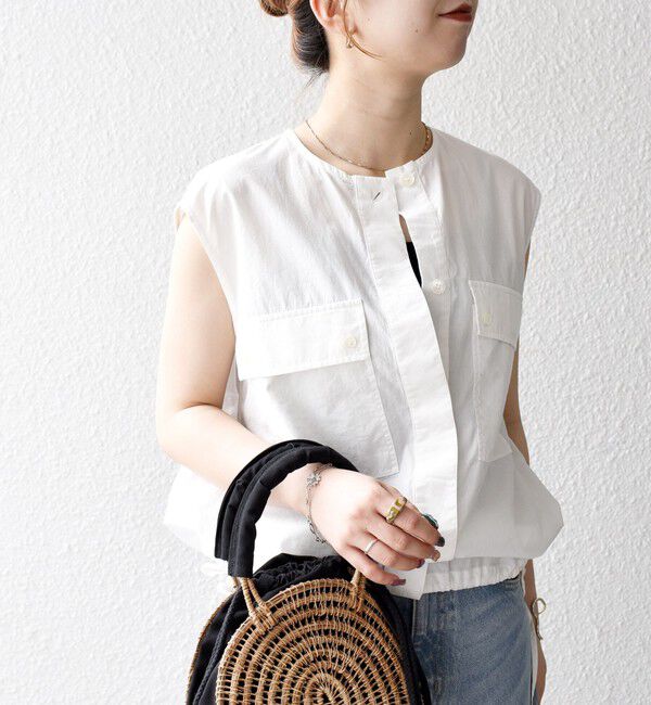 SHIPS any「SHIPS any:〈洗濯機可能〉ポプリン フレンチスリーブ ポケット ドロスト シャツ」|シャツ・ブラウス|