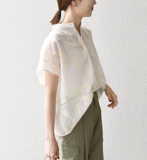 SHIPS any「《一部追加予約》SHIPS any:〈手洗い可能〉エンブロイダリー レース シアー フレンチスリーブ シャツ」|シャツ・ブラウス|