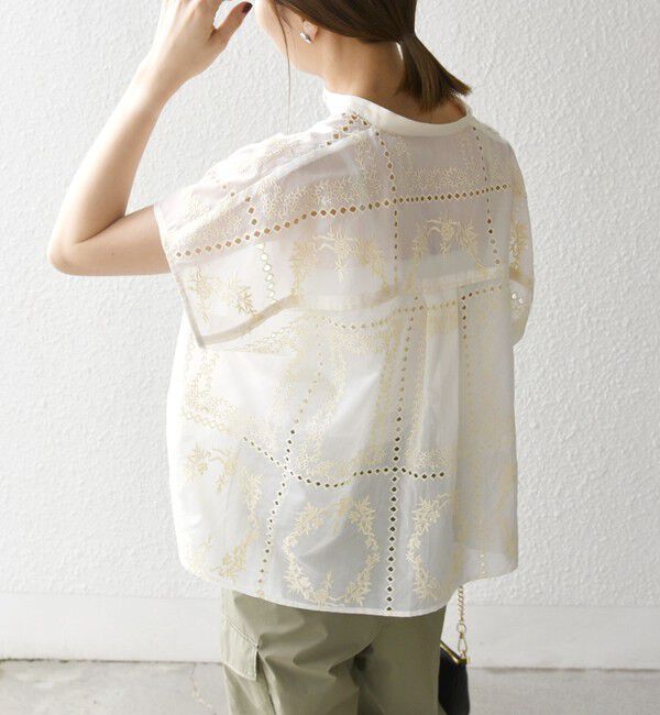 SHIPS any「《一部追加予約》SHIPS any:〈手洗い可能〉エンブロイダリー レース シアー フレンチスリーブ シャツ」|シャツ・ブラウス|