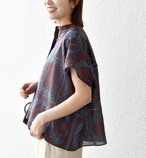 SHIPS any「《一部追加予約》SHIPS any:〈手洗い可能〉エンブロイダリー レース シアー フレンチスリーブ シャツ」|シャツ・ブラウス|