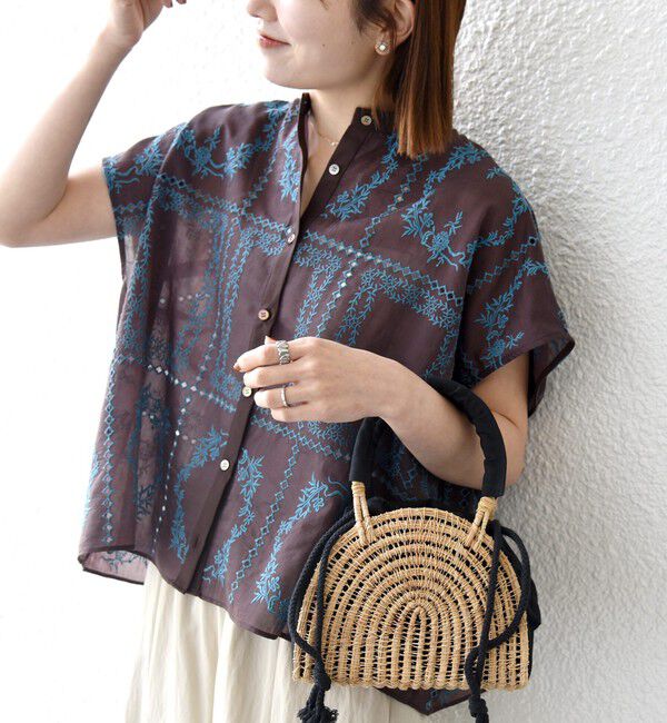 SHIPS any「《一部追加予約》SHIPS any:〈手洗い可能〉エンブロイダリー レース シアー フレンチスリーブ シャツ」|シャツ・ブラウス|