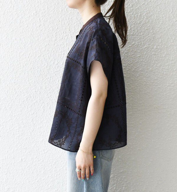 SHIPS any「《一部追加予約》SHIPS any:〈手洗い可能〉エンブロイダリー レース シアー フレンチスリーブ シャツ」|シャツ・ブラウス|