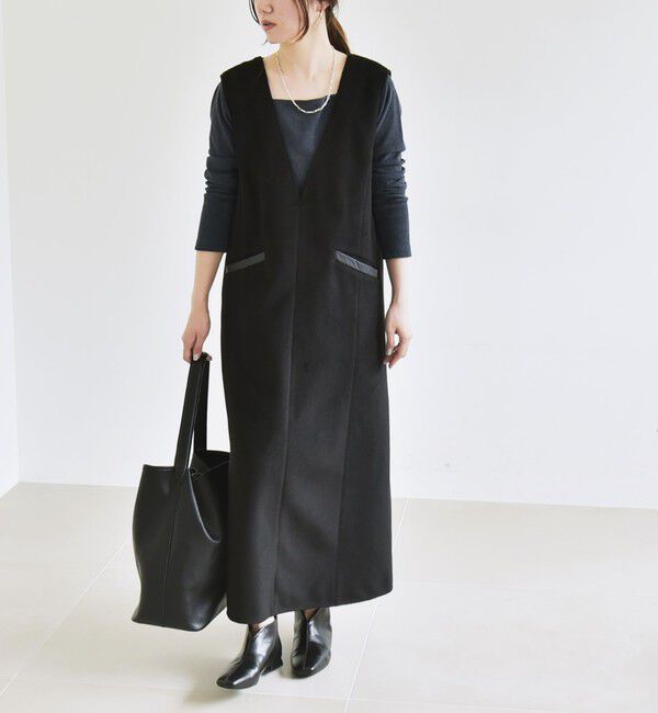 quaranciel「quaranciel: ジャージー メルトン Vネック ジャンパー スカート」|ジャンパースカート|