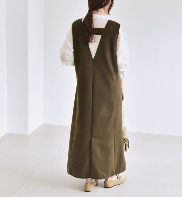 quaranciel「quaranciel: ジャージー メルトン Vネック ジャンパー スカート」|ジャンパースカート|