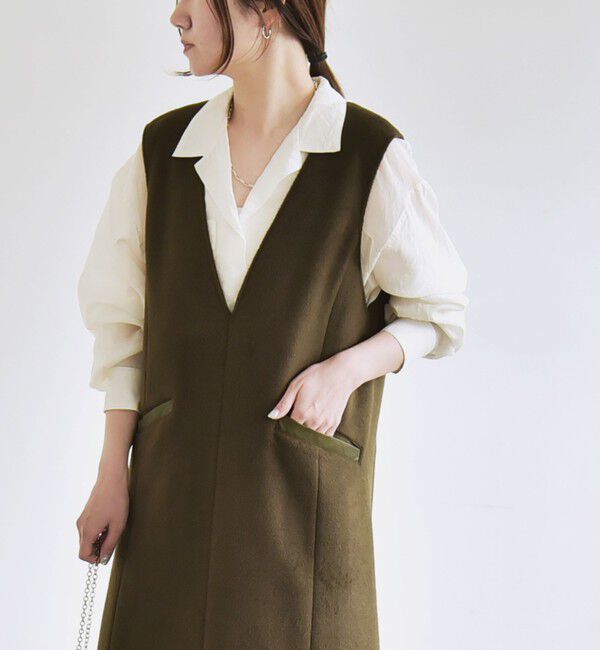 quaranciel「quaranciel: ジャージー メルトン Vネック ジャンパー スカート」|ジャンパースカート|