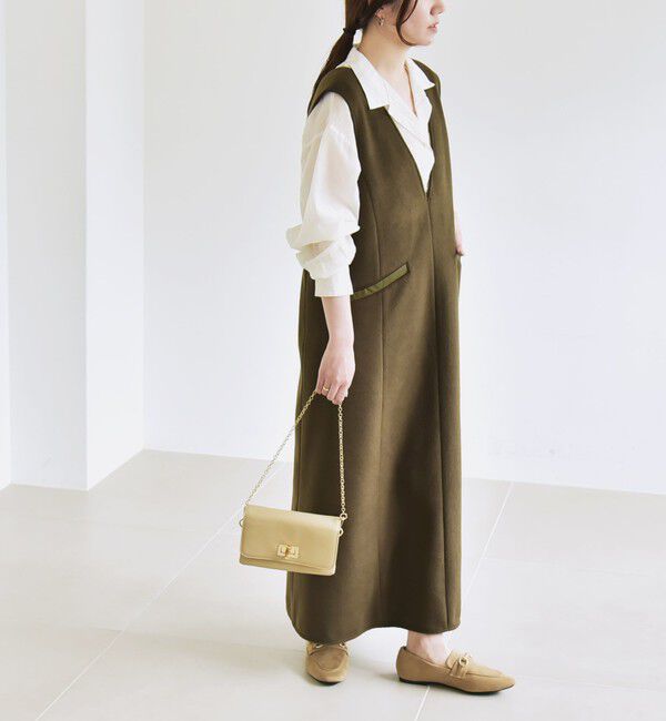 quaranciel「quaranciel: ジャージー メルトン Vネック ジャンパー スカート」|ジャンパースカート|