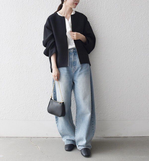 SHIPS any「SHIPS any:〈洗濯機可能〉ダブルクロス ノーカラー ジップ ブルゾン［NAVY BLUE］」|ノーカラージャケット|