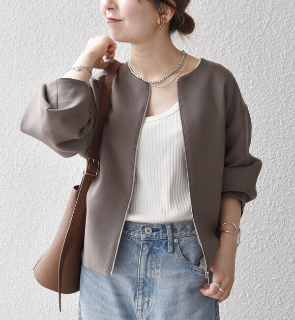 SHIPS any「SHIPS any:〈洗濯機可能〉ダブルクロス ノーカラー ジップ ブルゾン［NAVY BLUE］」|ノーカラージャケット|