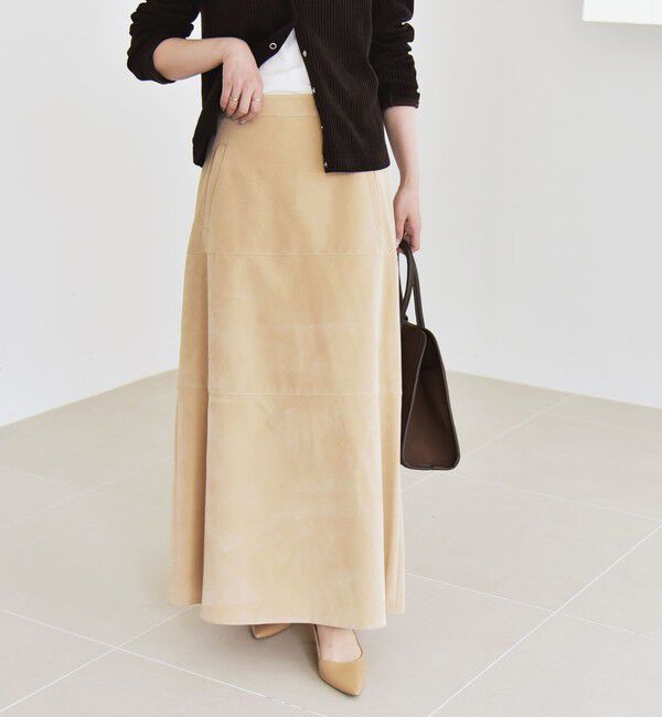 quaranciel「quaranciel:〈洗濯機可能〉ポリエステル スエード フレア マキシ スカート」|スカート|