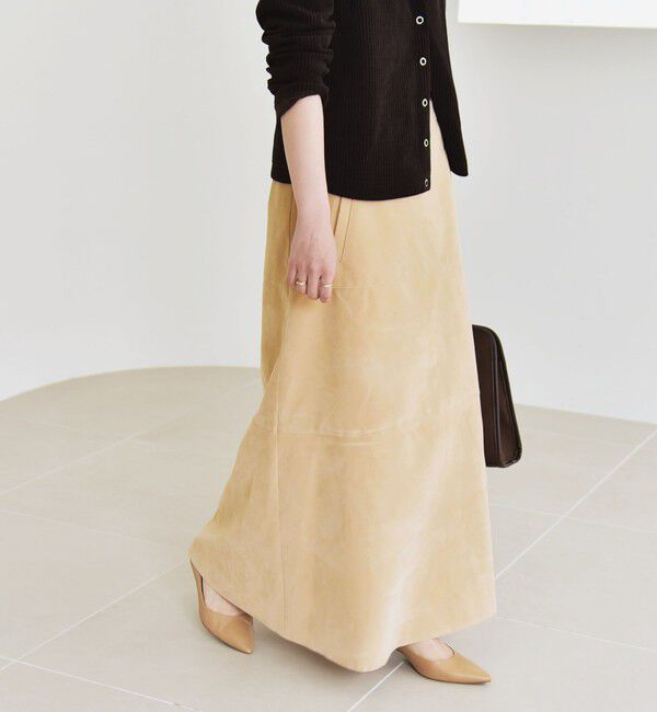 quaranciel「quaranciel:〈洗濯機可能〉ポリエステル スエード フレア マキシ スカート」|スカート|