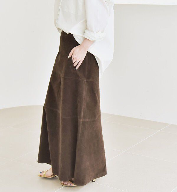 quaranciel「quaranciel:〈洗濯機可能〉ポリエステル スエード フレア マキシ スカート」|スカート|