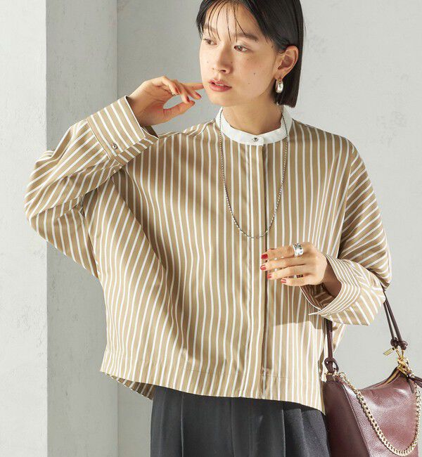 SHIPS for women「〈手洗い可能〉コットン ポリエステル ストライプ ドルマン 長袖 シャツ」|シャツ・ブラウス|ベージュ