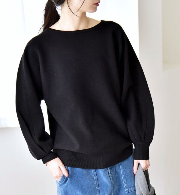quaranciel「quaranciel:〈手洗い可能〉ダブルフェイス ボートネック パフ ニット プルオーバー」|ニット・セーター|