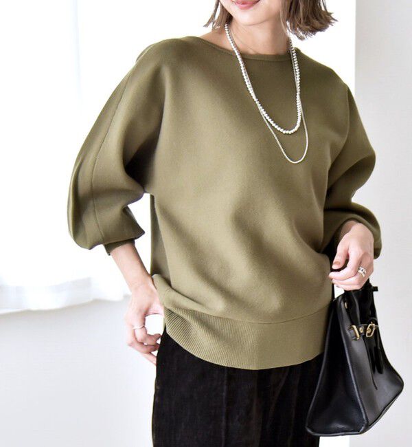 quaranciel「quaranciel:〈手洗い可能〉ダブルフェイス ボートネック パフ ニット プルオーバー」|ニット・セーター|