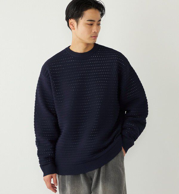 SHIPS Colors 「SHIPS Colors:〈洗濯機可能〉スポンジ メッシュ ニット◇」|ニット・セーター|ネイビー