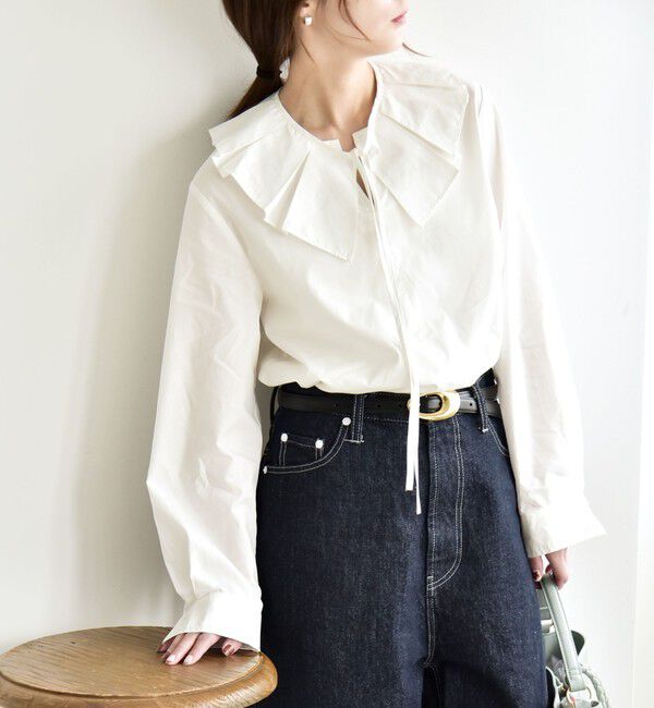 quaranciel「quaranciel:〈洗濯機可能〉タックカラー 2way キーネック シャツ ブラウス」|シャツ・ブラウス|