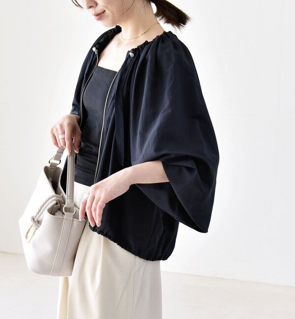 quaranciel「quaranciel:〈洗濯機可能〉シアー ドロスト ギャザー ショート ブルゾン」|その他|ネイビー