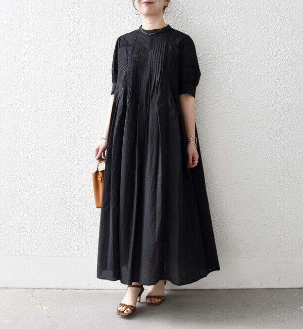 SHIPS any「《一部追加予約》SHIPS any:〈洗濯機可能〉キャンブリック レース ピンタック パフスリーブ ワンピース」|ワンピース|ブラック