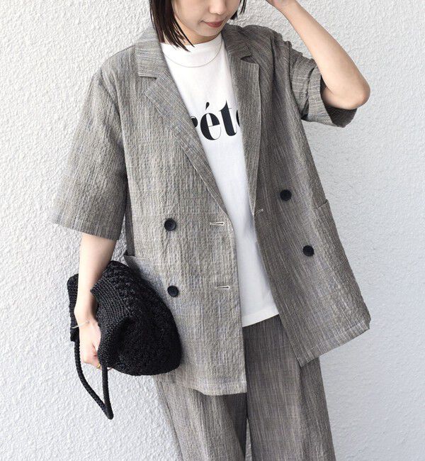 SHIPS Colors 「《予約》SHIPS Colors:〈手洗い可能〉バンピー スラブ ショートスリーブ ジャケット◆」|テーラードジャケット|ブラック