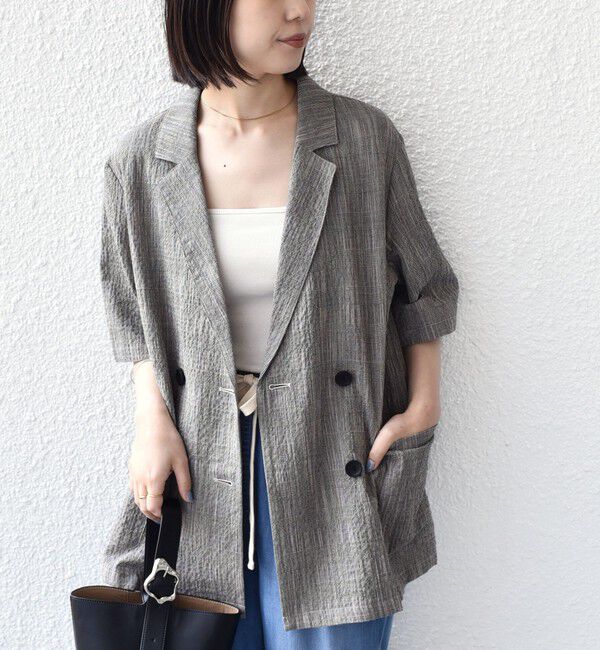 SHIPS Colors 「《予約》SHIPS Colors:〈手洗い可能〉バンピー スラブ ショートスリーブ ジャケット◆」|テーラードジャケット|