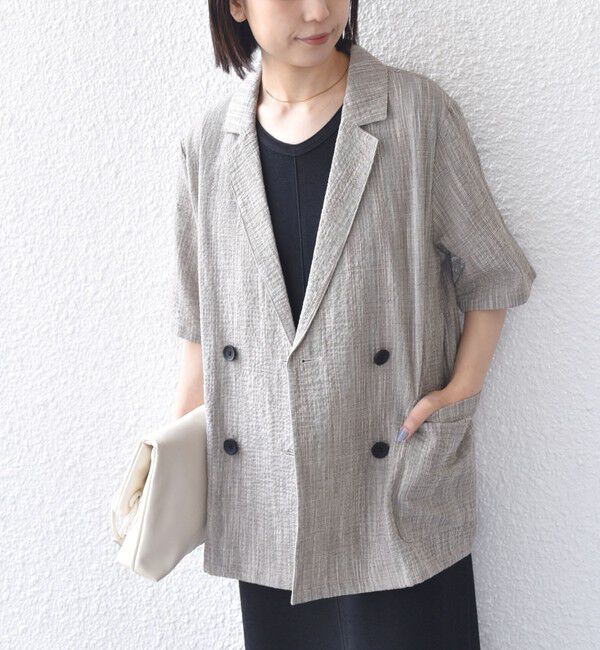 SHIPS Colors 「《予約》SHIPS Colors:〈手洗い可能〉バンピー スラブ ショートスリーブ ジャケット◆」|テーラードジャケット|ブラウン