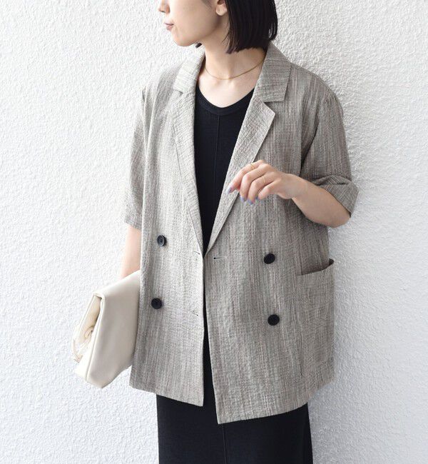 SHIPS Colors 「《予約》SHIPS Colors:〈手洗い可能〉バンピー スラブ ショートスリーブ ジャケット◆」|テーラードジャケット|