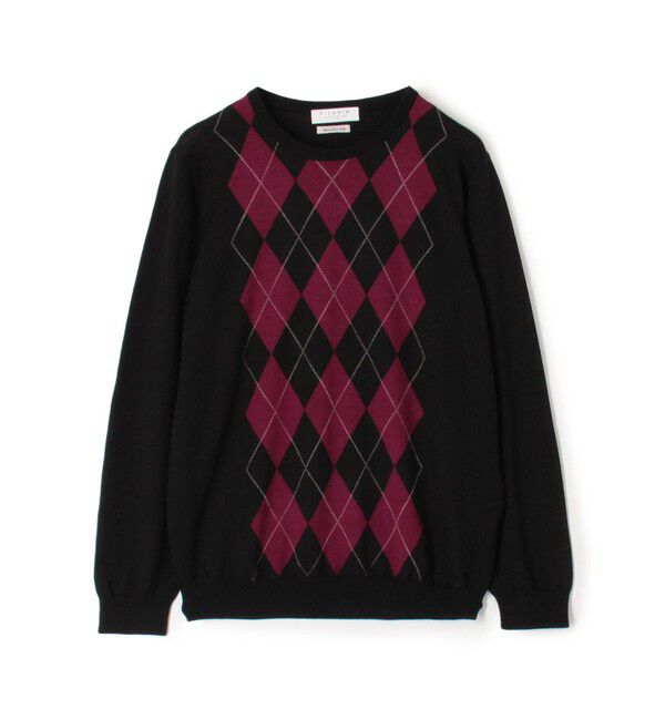 TOMORROWLAND MENS「ウールカシミヤシルク アーガイル クルーネックプルオーバー」|ニット・セーター|18 ブラック系