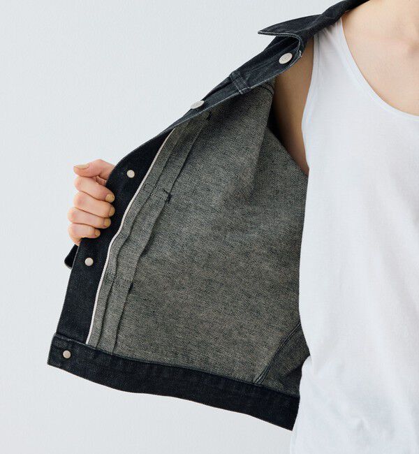 GALERIE VIE「ブラックデニム プリーテッドジャケット」|デニムジャケット|