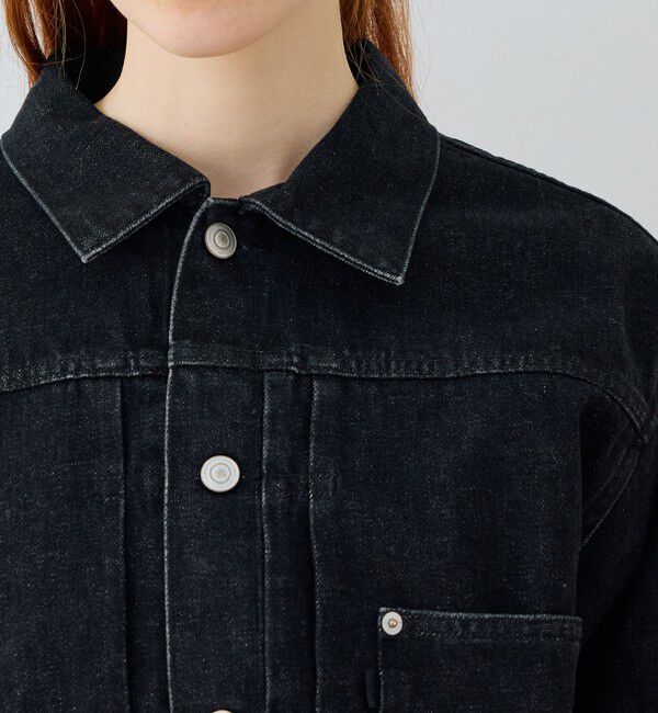 GALERIE VIE「ブラックデニム プリーテッドジャケット」|デニムジャケット|