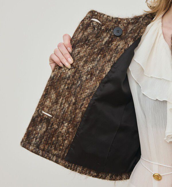 DES PRES「ループヤーンツイード ダブルブレスレッド ノーカラージャケット」|ノーカラージャケット|