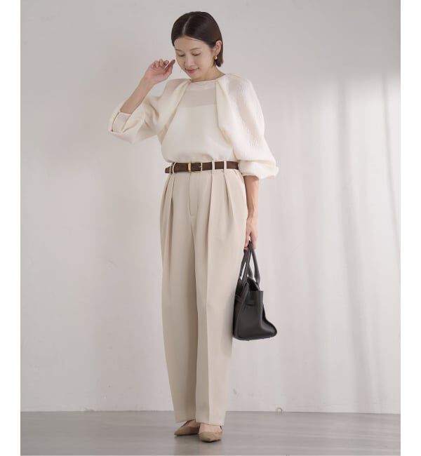 IENA「&NAVY ジョーゼットサイドゴムタックパンツ」|スラックス|