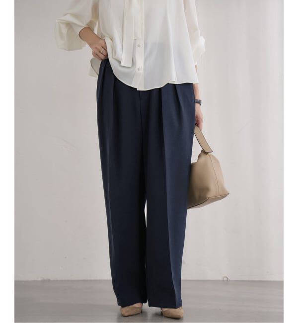 IENA「&NAVY ジョーゼットサイドゴムタックパンツ」|スラックス|