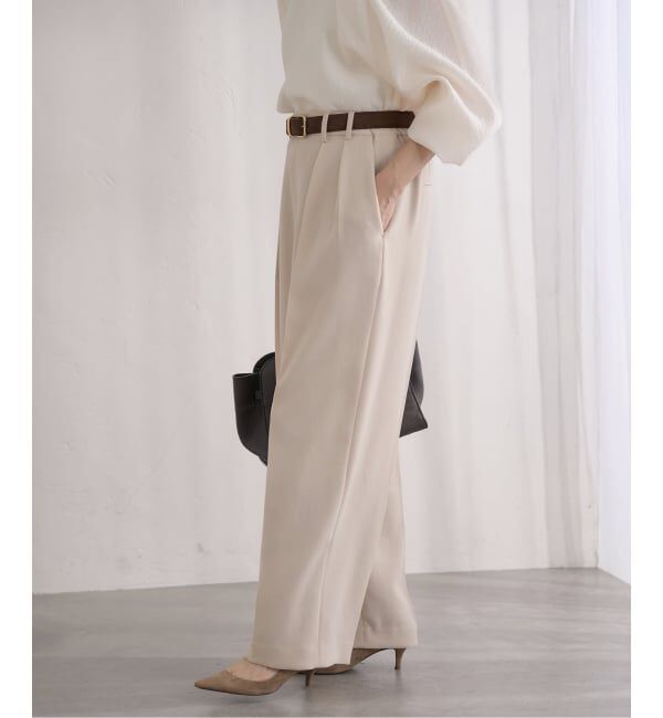 IENA「&NAVY ジョーゼットサイドゴムタックパンツ」|スラックス|