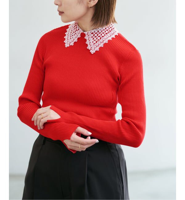 IENA「レース襟 RIBホールガーメントプルオーバー」|ニット・セーター|