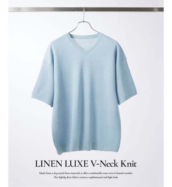 EDIFICE「《予約》LINEN LUXE Vネック ニット」|Tシャツ・カットソー|ブルー