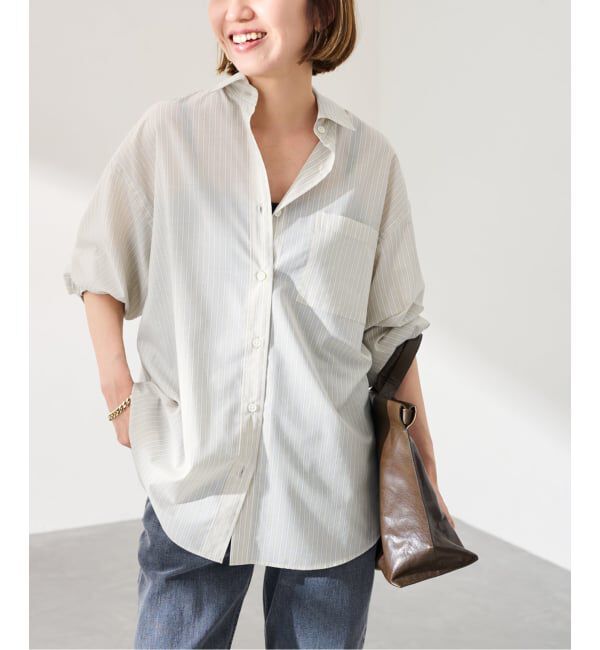 FRAMeWORK「シアーストライプレギュラーシャツ」|シャツ・ブラウス|ベージュ