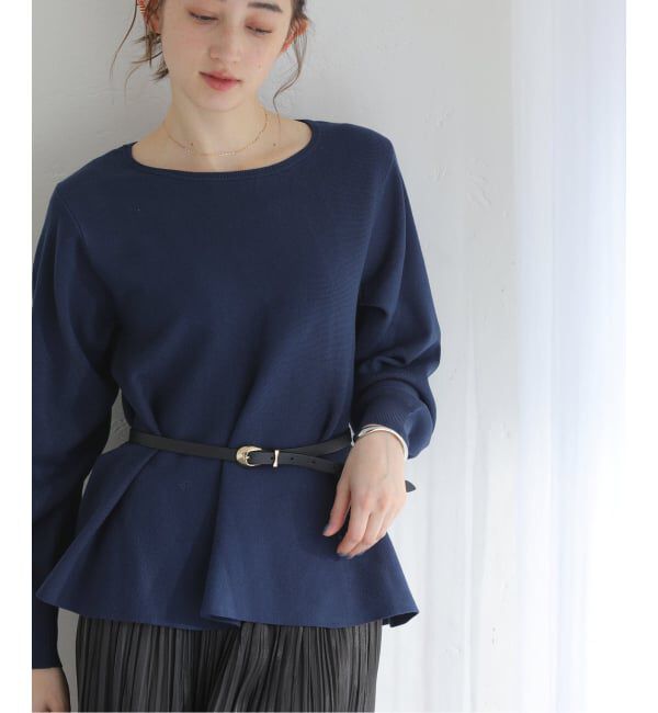  「【洗える】ウォッシャブルペプラムニットプルオーバー」|ニット・セーター|ネイビー