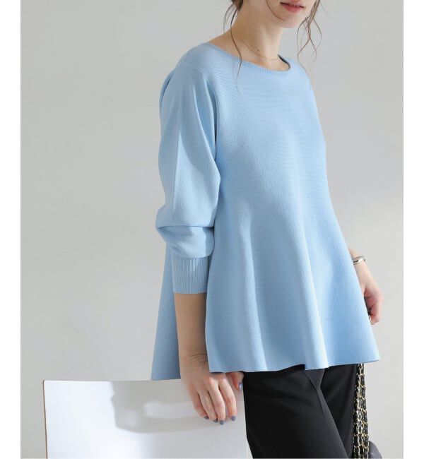  「【洗える】ウォッシャブルペプラムニットプルオーバー」|ニット・セーター|サックスブルー