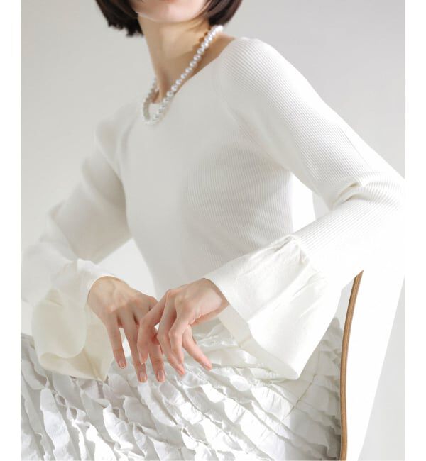  「【洗える】フリルスリーブニット」|ニット・セーター|