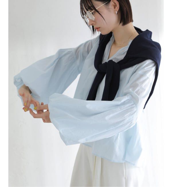  「【洗える】袖バルーンブラウス」|シャツ・ブラウス|サックスブルー B