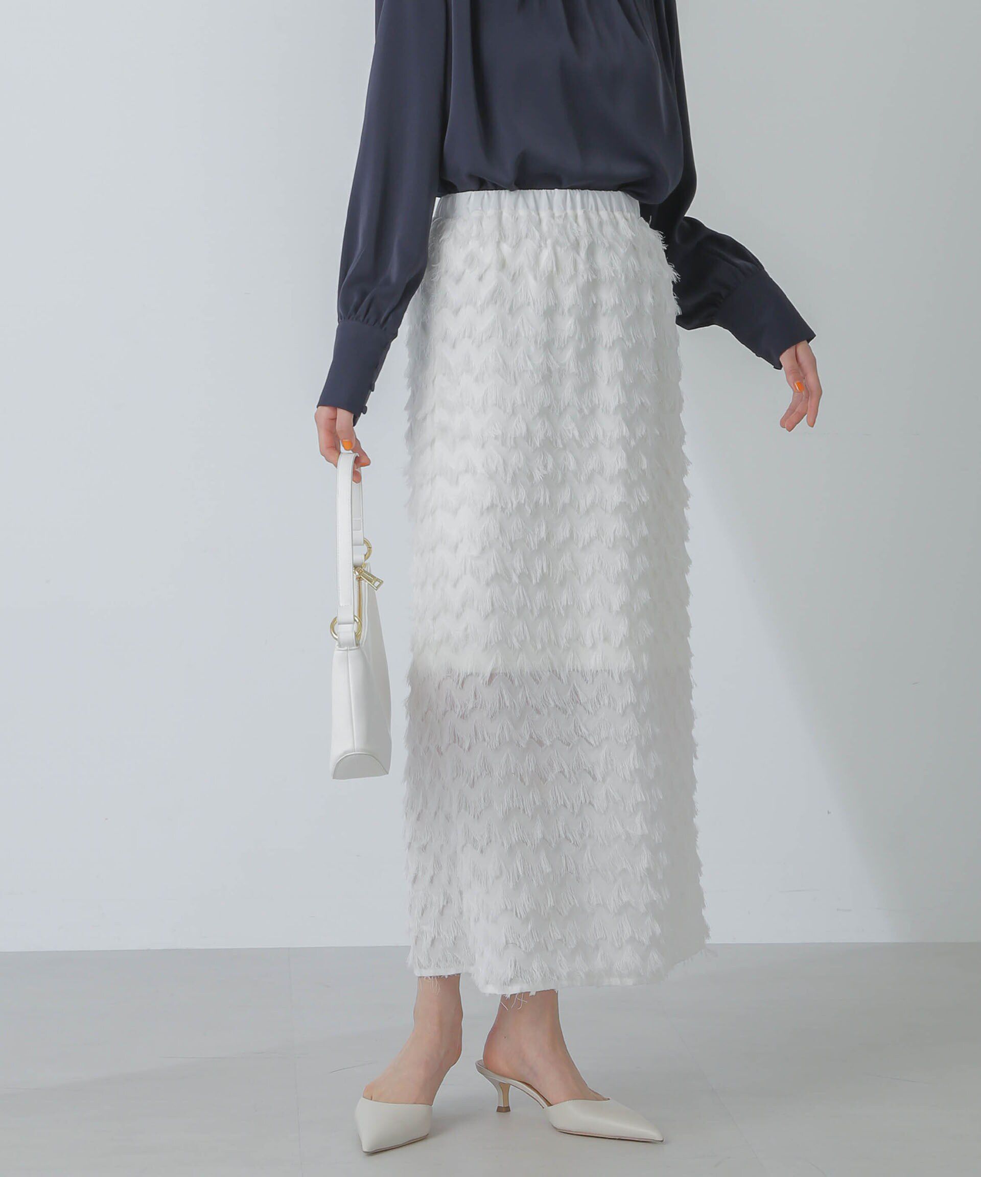 nano･universe「シャギーナロースカート」|スカート|ホワイト