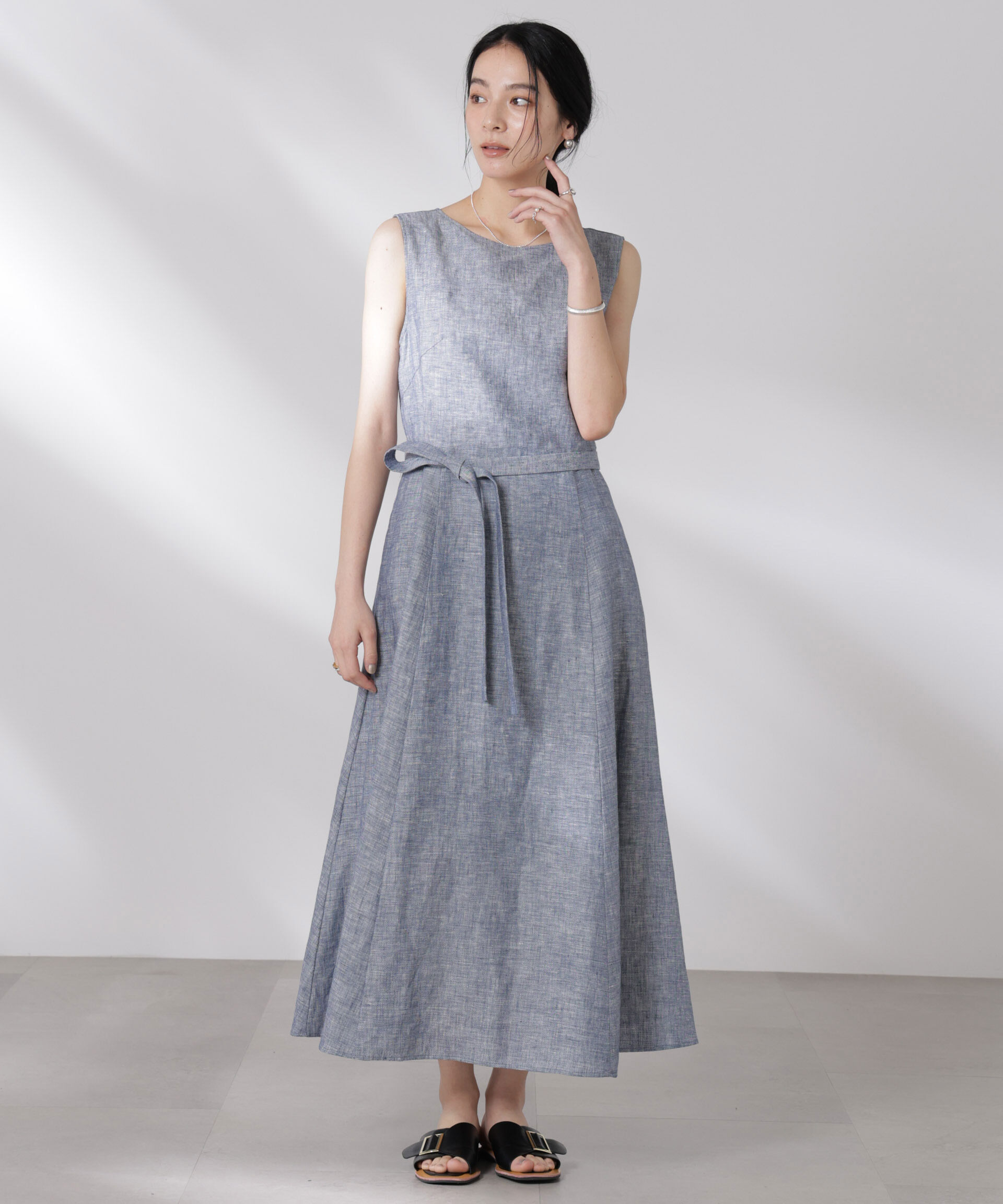 nano･universe「ヨーロピアンフラックス Aラインノースリーブワンピース」|ワンピース|