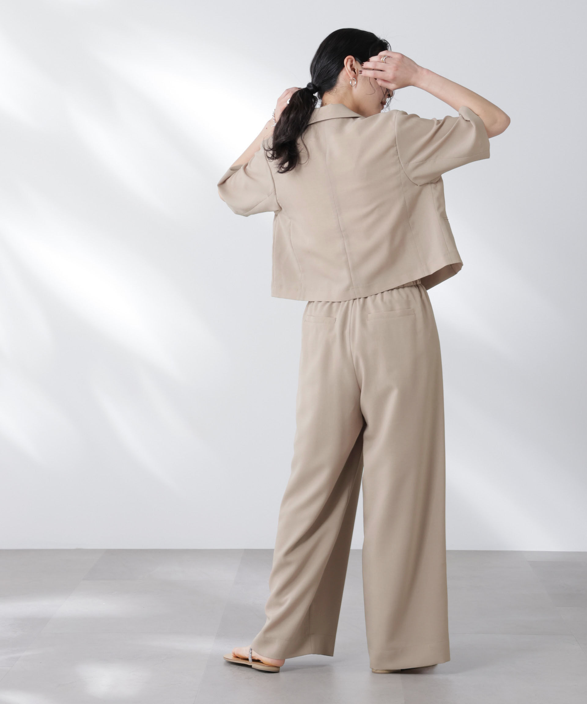 nano･universe「メランジドライ 半袖ショートダブルジャケット(セットアップ可)」|テーラードジャケット|