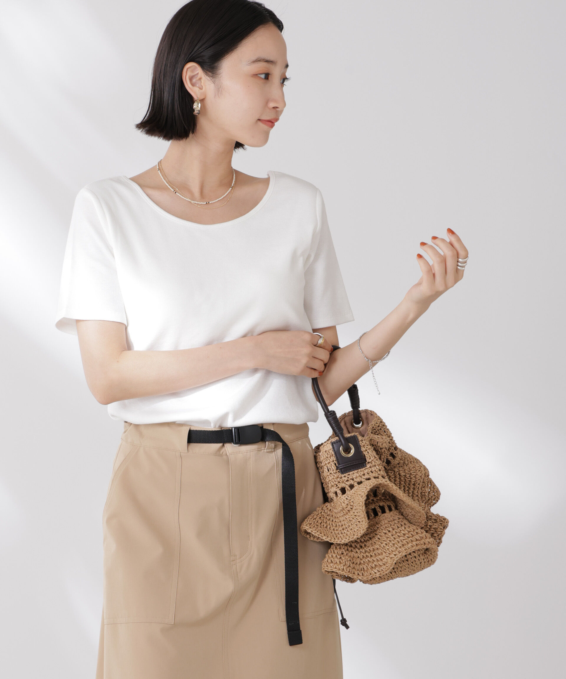 nano･universe「抗菌防臭・接触冷感機能 カップ付きクルーネックトップス」|Tシャツ・カットソー|ホワイト